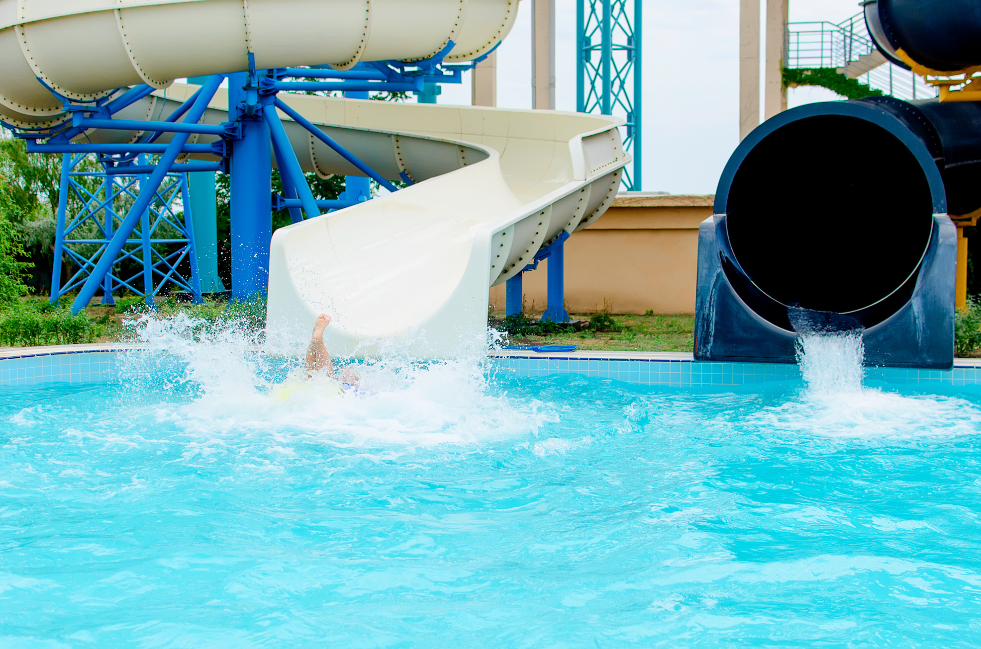 Water Slides at Outdoor Swimming Pool